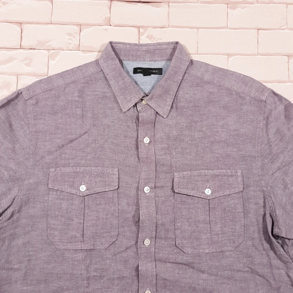 Banana Republic Linen Cotton Blend Shirt Mens Large Casual Short Sleeve Mauve
